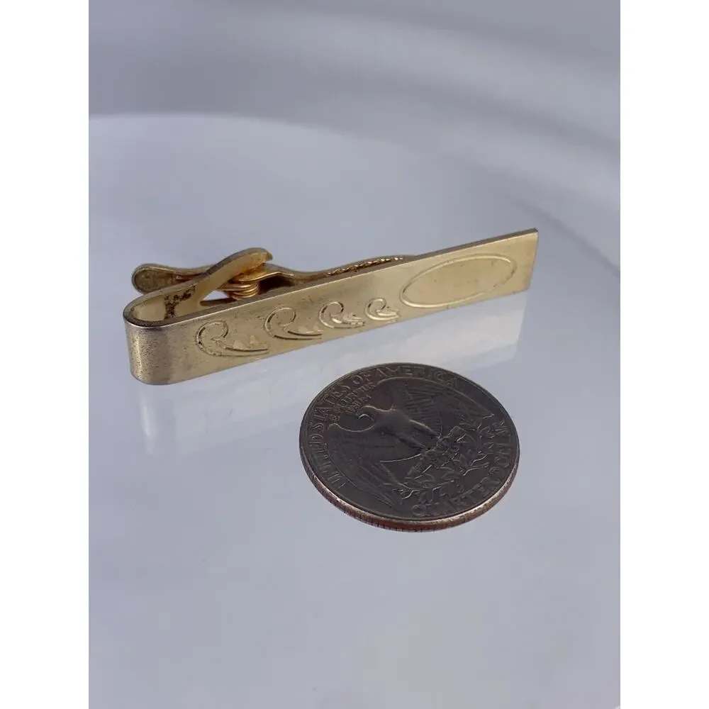 Retro Scroll Swoop Gold Tone Tie Clip Bar Flex Let Quality Vintage